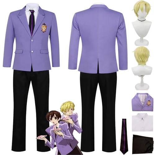 Anime Ouran High School Host Club Tamaki Suou Cosplay Costume Outfit Fujioka Haruhi Uniform Complete Set Halloween Party Dress Up Suit with Wig for Men von Generic