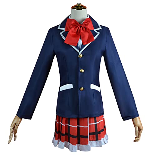 Anime Takanashi Rikka Cosplay Kostüm Schule Uniformkleid HK Friday Full Set mit Accessoires für Frauen,Blue-3XL von Generic