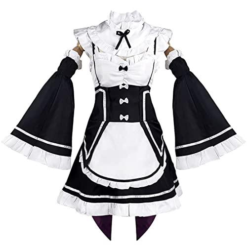 Anime Widder Rem Cosplay Kostümkleid für Frauen in Uniform das vollständige Set enthält Accessoires für Frauen,White-3XL von Generic