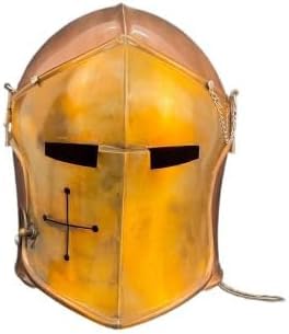Antiker Barbuta-Helm aus Kupfer mit Frontplatte, Battle Ready Knight Armor für SCA, LARP & Mittelalterliche Kriegsführung von Generic