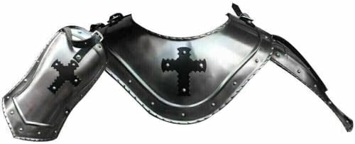 Antique House Craft Mittelalterliche Templer-Rüstung, Gorget-Schultern, Ritterkrieger, Schulterschutz, LARP, Gothic-Rüstung, Schulterplatten, Rollenspiel-Kostüm, Halloween von Generic