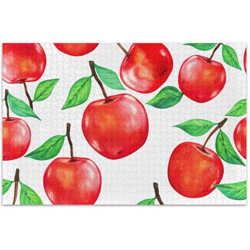 Aquarell Rote Äpfel weiße Erwachsenen-Puzzle, 500-teiliges Puzzle, Tierkunst-Dekor, individueller Spaß, Natur-Puzzle, weißer Elefant, 500 x 37 cm von Generic