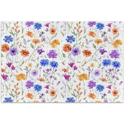 Aquarell-Wildblumen-Puzzle, 500 Teile, für Erwachsene, Familie, weißer Elefant, Geschenke, einzigartiges Puzzle für Erwachsene, Tiere, bunte Kunst, 50 x 37 cm von Generic