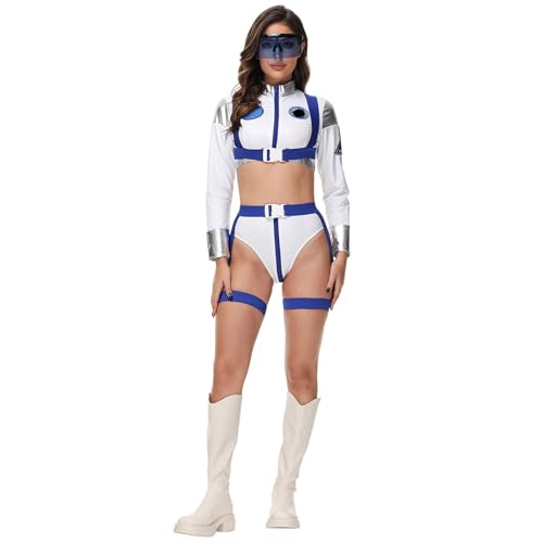 Astronaut Kostüm Damen 5-teiliges Set|Silber Space Kostüm Jumpsuit- Astronauten Overall mit Brillen Spacepilot Langarm Oberteil Unterhose und Unterteil für Cosplay Faschingskostüme Astronaut Kostüm Damen 5-teiliges Set|Silber Space Kostüm Jumpsuit- Astronauten Overall mit Brillen Spacepilot Langarm Oberteil Unterhose und Unterteil für Cosplay Faschingskostüme von Generic