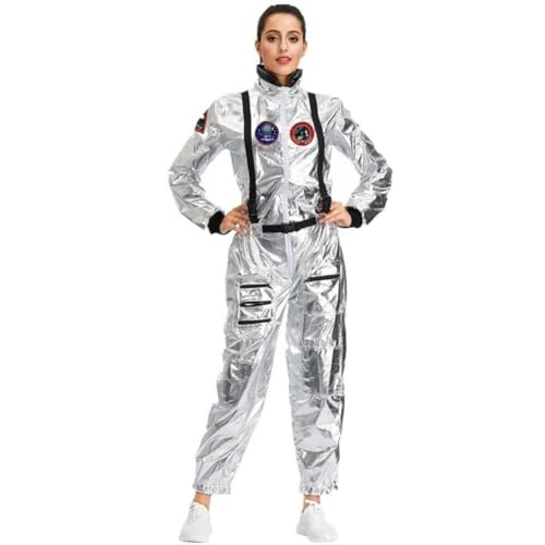 Astronaut Kostüm Erwachsene Männer Frauen Astronaut Kostüm Silber Overall Astronaut Cosplay Kostüm Raumleute Kostüm Erwachsener Raumanzug von Generic