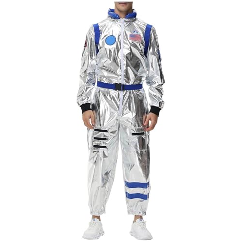 Astronaut Kostüm Herren Damen - Silber Space Anzug Karneval Kostüm Overall Weltall Raumfahrer Costume Für Faschingskostüm, Mottopartysblue-men,M von Generic