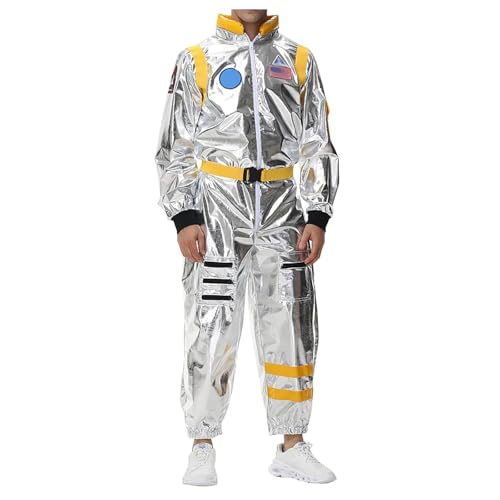 Astronaut Kostüm Herren Damen - Silber Space Anzug Karneval Kostüm Overall Weltall Raumfahrer Costume Für Faschingskostüm, Mottopartysyellow-men,L von Generic