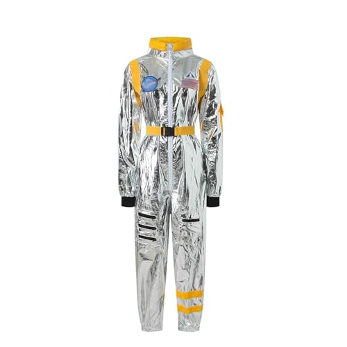 Astronaut Kostüm Herren Damen - Silber Space Anzug Karneval Kostüm Overall Weltall Raumfahrer Costume Für Faschingskostüm, Mottopartysyellow-women,L von Generic
