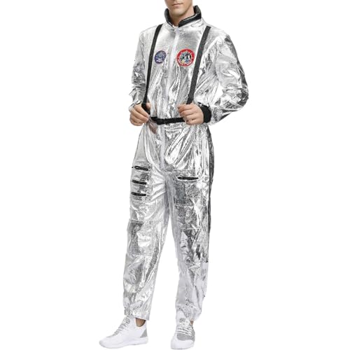 Astronaut Kostüm Herren Frauen, Astronautenkostüm für Erwachsene, Raumfahrtanzug Mit Taschen Und ReißVerschluss Jumpsuit Space Cosmonauten Weltraum Abenteuer Galaxie Outfit Für Halloween Karneval von Generic