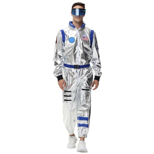 Astronaut Kostüm Herren Silber Astronauten Kostüme Erwachsene Karneval Fasching Space Weltall Costume Raumfahrer Raumanzug Overall Faschingskostüme Karnevalskostüm von Generic
