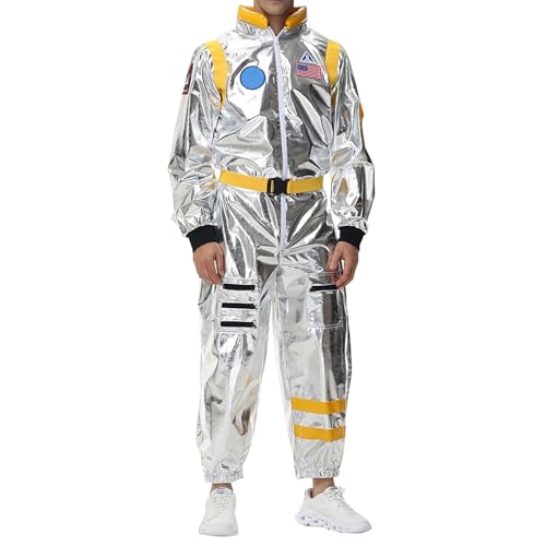 Astronaut Kostüm Herren Silber Astronauten Kostüme Erwachsene Karneval Weltall Raumanzug Raumfahrer Fasching Space Costume Overall Männer Faschingskostüme Karnevalskostüm von Generic