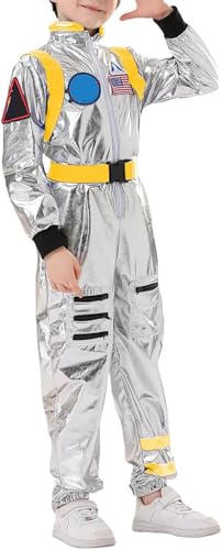 Astronaut Kostüm Kinder, realistisches Astronauten Kostüm Kind, Raumanzug für Fasching, Karneval & Halloween, Space Kostüm für Jungen & Mädchen (Junge-Gelb,S) von Generic