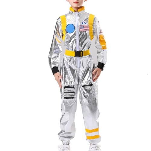 Astronaut Kostüm Kinder, realistisches Astronauten Kostüm Kind, Raumanzug für Fasching, Karneval & Halloween, Space Kostüm für Jungen & Mädchen (Mädchen-Gelb,XS) von Generic