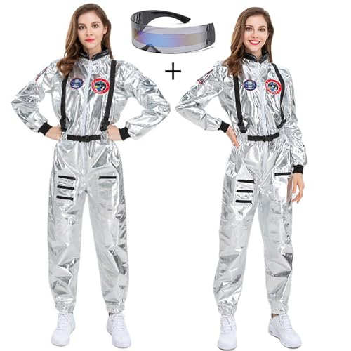 Astronauten Kostüm Damen, Raumfahrer Kostüm Damen Silber, Cosmonauten Jumpsuit Space Mit Brillen Und Taschen Astronaut Overall Anzug Raumfahrtanzug Abenteuer Galaxie Outfit Für Halloween Karneval Astronauten Kostüm Damen, Raumfahrer Kostüm Damen Silber, Cosmonauten Jumpsuit Space Mit Brillen Und Taschen Astronaut Overall Anzug Raumfahrtanzug Abenteuer Galaxie Outfit Für Halloween Karneval von Generic