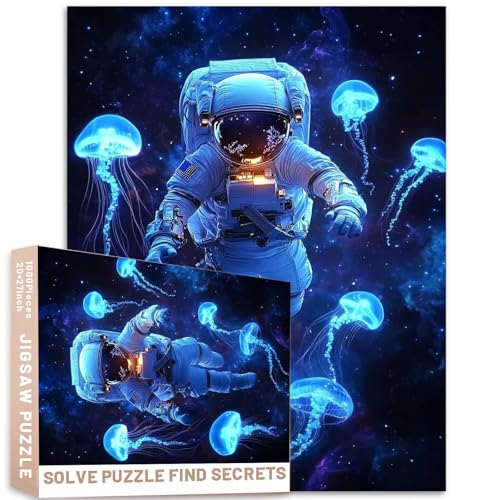 Astronauten-Puzzle, leuchtende Quallen, kosmisch, 1000 Teile, 50 x 70 cm, herausfordernde Familienaktivitäten, bunt, Bastelpuzzle für Heimdekoration, Geschenke von Generic