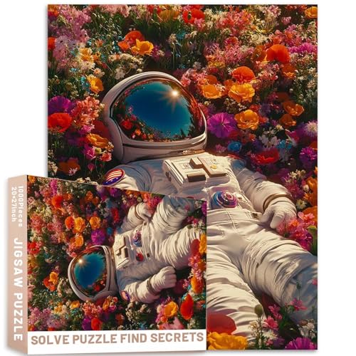 Astronautenblumen-Puzzle, 1000 Teile, 68 x 50 cm, Kino-Mohnblumen, Gänseblümchen, herausfordernde Familienaktivitäten, buntes Bastelpuzzle für Heimdekoration, Geschenke von Generic