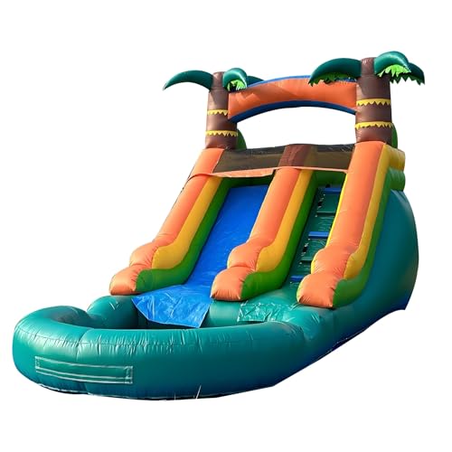 Aufblasbarer Wasserrutsche mit PVC Netz für Nass und Trockennutzung Faltbare Rutsche mit 450W Gebläse, Kinder Spielburg für Zuhause von Generic