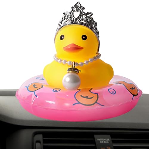 Auto-Armaturenbrett-Enten - Gummi-Ente, Armaturenbrett-Dekoration, niedlicher Armaturenbrett-Display mit Schwimmring, Halskette Und Hut | Lustiges Miniatur Spielzeug für Innenräume, Maskottchen von Generic