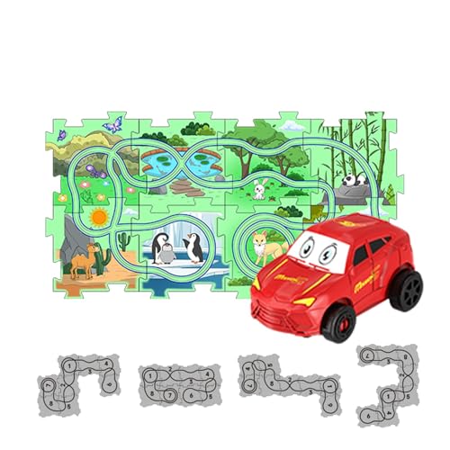 Auto Puzzle Rennbahn Spielset Auto mit Puzzlestrecke Lernspiele Race Track Puzzle Board - Pädagogisches Spielzeug, Feinmotorik-Spielzeug, Erdthema, Puzzlebahn, Puzzle von Generic