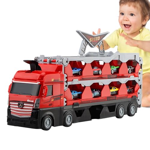 Autotransporter für Spielzeug, Lagerung und Transporttransporter von Autos, Spielzeug-Lkw, zusammenklappbare Doppel-Rennstrecke und Auswurfauto - Spielzeug-LKW zur Aufbewahrung von Autos, gi von Generic