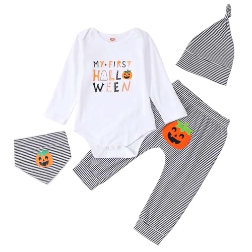 Baby Bekleidungsset Junge Halloween Jungen Outfit Set Kleinkind Kostüm Gestreifte Hose Mütze Lätzchen 4 Stück Baby Jungen Kleidung Party Dress Up von Generic