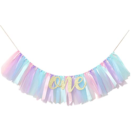 Baby Girl Banner zum 1. Geburtstag - Hochstuhl -Banner zum ersten Geburtstagsdekoration, Kuchen -Smash -Foto -Requisite, Tulle Garland (helles Aqua und hellblau) von Generic