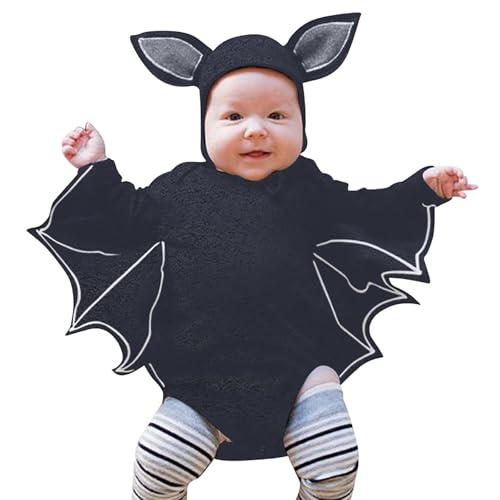 Baby Halloween Halloween Outfits Unisex Baby Strampler Fledermaus Kostüm mit Ohren Hut, Karneval Cosplay Kostüm Fledermaus Overall Set von Generic