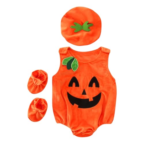 Baby Jungen Halloween Strampler Motiv Ärmelloser Bodysuit mit Hut Socken Set Weiches Atmungsaktives Outfit für Säuglinge Kleinkinder #701C von Generic