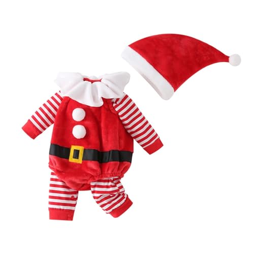 Baby-Jungen-Mädchen-Weihnachtsoutfits, Kleinkind-Santa-Kostüm, Weihnachtsmann-Kostüm, Cosplay-Kleidung, Weihnachten, langärmlig, gestreifter Strampler, Overall, Hut-Set (Red, 18-24 Months) von Generic