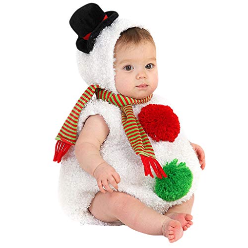 Baby Jungen Mädchen Weihnachtsstrampler Schal Set Samt Kapuze Schneemann Overall Kleinkind Kostüme Weihnachtskleidung Neugeborenen Weihnachten Schneemann Cosplay Kostüme (White, 12-18 Months) von Generic
