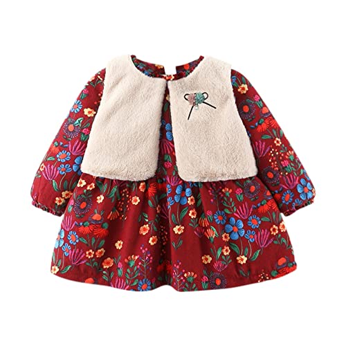 Baby Kinder Mädchen verdicken warm halten Jacke Weste + Blumenkleid Set Outfit Kostüm Kinder Jungen 86 (Multicolor, 66/3-6M) von Generic