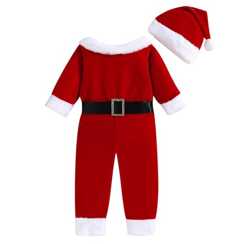Baby Mädchen Weihnachtskleidung Set Langarm Bell-Bottom Overall Body Samt Weihnachten Weihnachtsmann Kostüm Outfits Baby Strampler Weihnachten (Red, 18-24 Months) von Generic