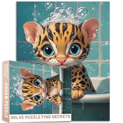 Baby Ocelot Bath 1000 Teile Erwachsenenpuzzle 68,6 x 50,8 cm, skurrile Tiermalerei, Stil, Kunst, bunt, DIY-Puzzles für Heimdekoration, Geschenke, Familienpuzzle, perfekt für Spielabende Baby Ocelot Bath 1000 Teile Erwachsenenpuzzle 68,6 x 50,8 cm, skurrile Tiermalerei, Stil, Kunst, bunt, DIY-Puzzles für Heimdekoration, Geschenke, Familienpuzzle, perfekt für Spielabende von Generic