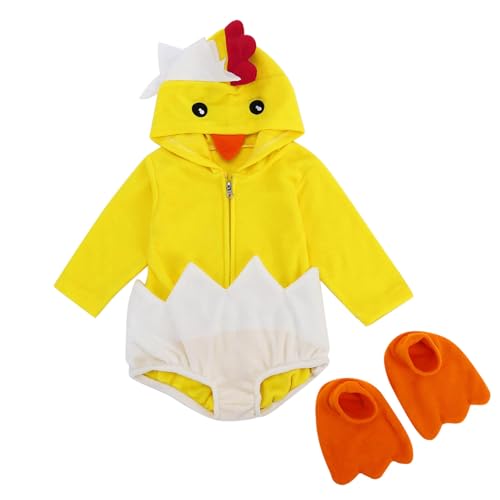 Baby Ostern Strampler Kostüm Küken Mädchen Jungen Huhn Schuhe Outfits Set Winter Fleece Hut Tieroverall Säuglingsmädchen Strampler & Overall Baby Faschingskostüm von Generic