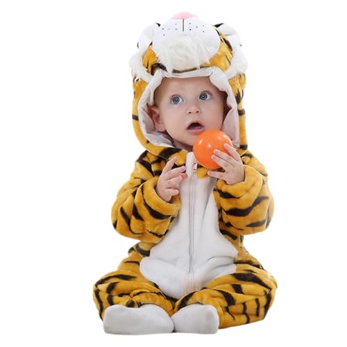 Baby-Tierkostüm | Warmes und weiches Kostüm für Kleinkinder, Halloween, Onesie Kids, Cartoon-Tier-Design, für Kleinkinder, Tiger-Overall, tiger, 120 cm von Generic