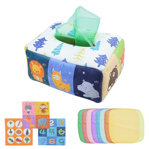 Baby Tissue Box Toy - inspiriertes sensorisches Pull -Spielzeug, 8 Schals und 3 Crinkle Papers | Lernspielzeug für Kleinkinder, Entwicklung von Feinmotorik, Farberkennung für frühe Bildung Baby Tissue Box Toy - inspiriertes sensorisches Pull -Spielzeug, 8 Schals und 3 Crinkle Papers | Lernspielzeug für Kleinkinder, Entwicklung von Feinmotorik, Farberkennung für frühe Bildung von Generic