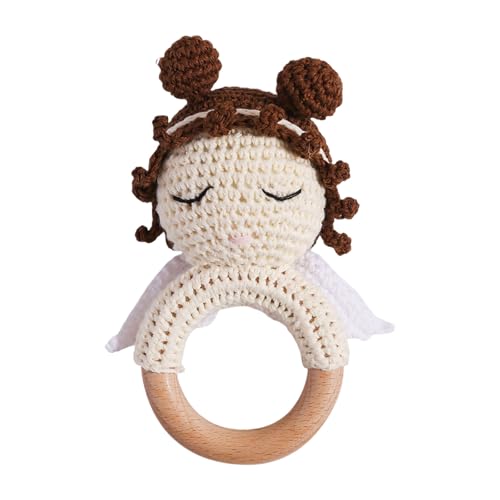 Babybett Rassel, gehäkeltes Beißspielzeug für Kleinkinder, weiches süßes Kauspielzeug fürs Kinderzimmer, für Neugeborene Kleinkinder, für den Innenbereich Tne558 (White, 15x7.3cm) von Generic