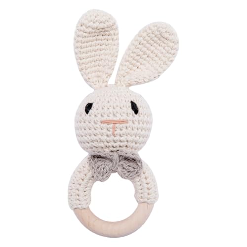 Babybett und Rassel, gehäkeltes Beißspielzeug für Kleinkinder, weiches Kauspielzeug, süße Aktivität im Kinderzimmer, stimuliert die sensorische Entwicklung BgP432 (White, 15x6cm) von Generic