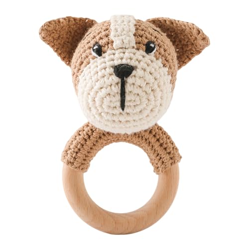 Babybett und Rassel, gehäkeltes Beißspielzeug für Kleinkinder, weiches und süßes Kauspielzeug fürs Kinderzimmer, für Neugeborene und Kleinkinder, für den Innenbereich BgP439 (Khaki, 13.5x7cm) von Generic