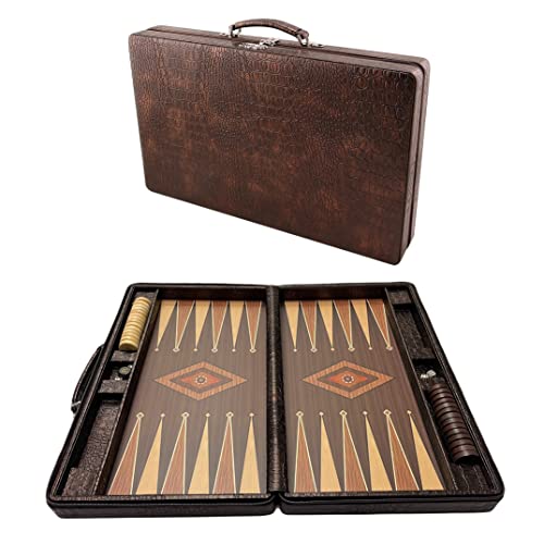 Backgammon Koffer, Tavla, Medium, Reisespiele, Tric Trac, Kunstleder, 44 x 27 cm, Weiß,schwarz,braun,hellbraun von My Pet Elephant