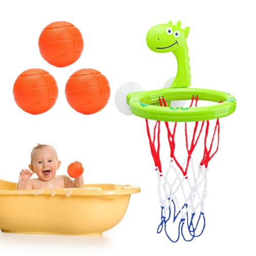 Badewannen-Basketballkorb,Badewannen-Basketballkorb - 4-teiliges Set mit lustigen Basketballkörben und Bällen,Cartoon-Design-Saugnapf-Basketballkorb, tragbares und interaktives Badespielzeug für Kinde von Generic