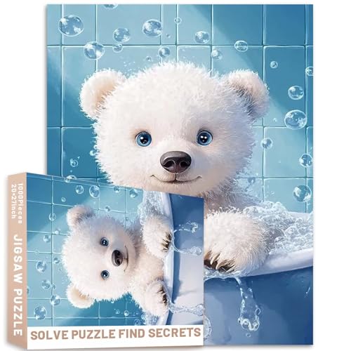 Badewannen-Puzzle, Motiv: Weißes Bärenjunges, 1000 Teile, blaue Fliesenwand, hochauflösende Tapeten-Stil, Tierszene, herausfordernde Familienaktivitäten, Spiele, bunt, DIY-Bastelpuzzle für Badewannen-Puzzle, Motiv: Weißes Bärenjunges, 1000 Teile, blaue Fliesenwand, hochauflösende Tapeten-Stil, Tierszene, herausfordernde Familienaktivitäten, Spiele, bunt, DIY-Bastelpuzzle für von Generic