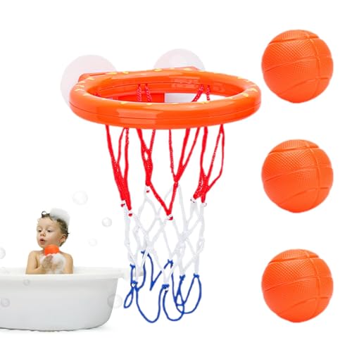 Badezimmer-Basketballkorb,Mini-Badezimmer-Basketballkorb, 4-teiliges Set mit lustigen Basketballkörben und Bällen, Cartoon-Design-Saugnapf-Basketballkorb, tragbares und interaktives Badespielzeug für von Generic