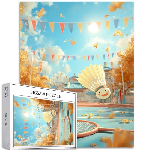 Badminton in der Sonne, 1000-teiliges Puzzle für Erwachsene, Fantasy-Sportthema, Kunst-Puzzle, anspruchsvolle Familienaktivitäten, buntes Bastelpuzzle für Heimdekoration, Geschenke, 50,8 x 68,6 cm von Generic
