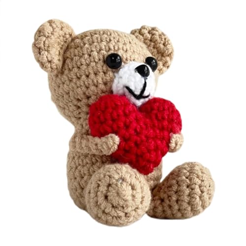 Bär Plüschpuppe - Häkeln Bär Spielzeug, dekorative Taschenumarmung | Handgefertigte gestrickte Bärenschlüsselkette, niedliche Plüschpuppe, weich gefüllte Tierbär für Kinder, Mädchen, Valentinstag, Geb von Generic