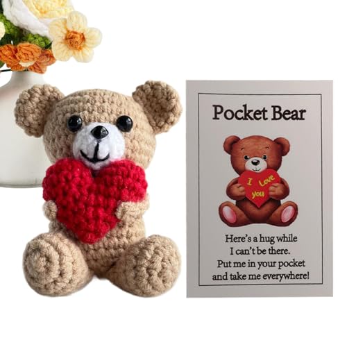Bär Plüschpuppe - Häkeln Bär Spielzeug, dekorative Taschenumarmung | Handgefertigte gestrickte Bärenschlüsselkette, niedliche Plüschpuppe, weich gefüllte Tierbär für Kinder, Mädchen, Valentinstag, Geb von Generic