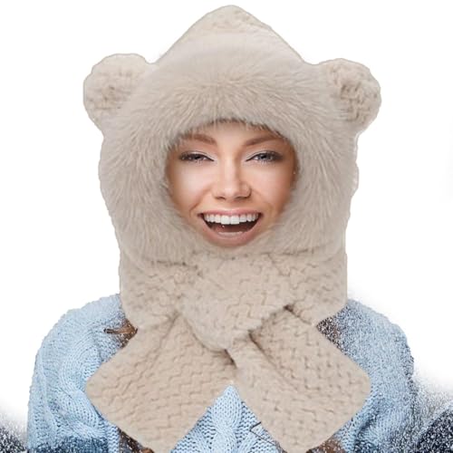 Bärenhut, Plüschhut – niedlicher Winterhut mit Hasenohren, warmer Bärenschal | Bärenkostüm für Familie, Freunde, Frauen, Jugendliche, Per von Generic