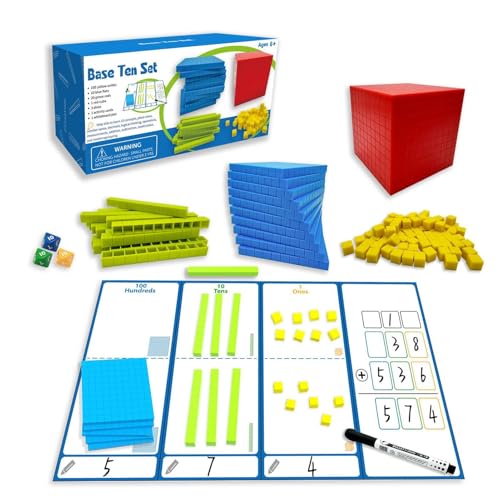 Base Ten Blocks Set, Base Ten Manipulants | Base Ten Blocks Manipulierende Toys Math | Lernspielzeug, Zählen der Vorschule Lernblöcke für das Kindergarten 1. 2. 3. Klasse von Generic