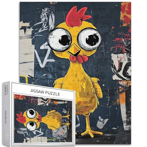 Basquiat Stil Cartoon Huhn 1000 Teile Puzzle für Erwachsene Abstrakter Hintergrund Puzzle Bunte DIY Puzzles für Heimdekoration, Geschenke, Familienpuzzle, perfekt für Spielabende, 50 × 70 cm von Generic