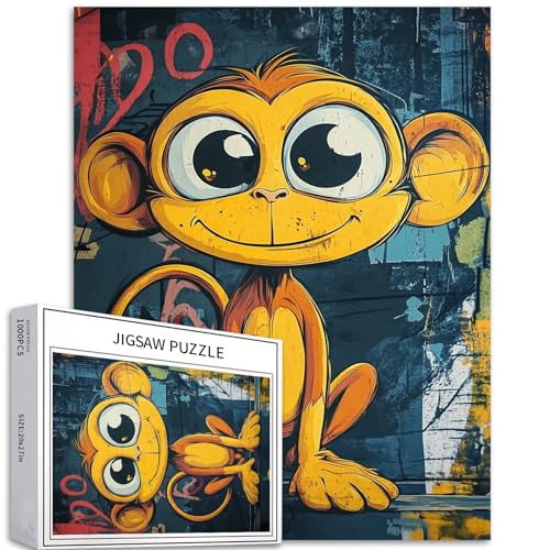 Basquiat Style Affe Graffiti 1000 Teile Puzzle für Erwachsene Street Art Puzzle Bunte DIY Puzzles für Heimdekoration, Geschenke, Familienpuzzle, perfekt für Spielabende, 50,8 x 68,6 cm von Generic